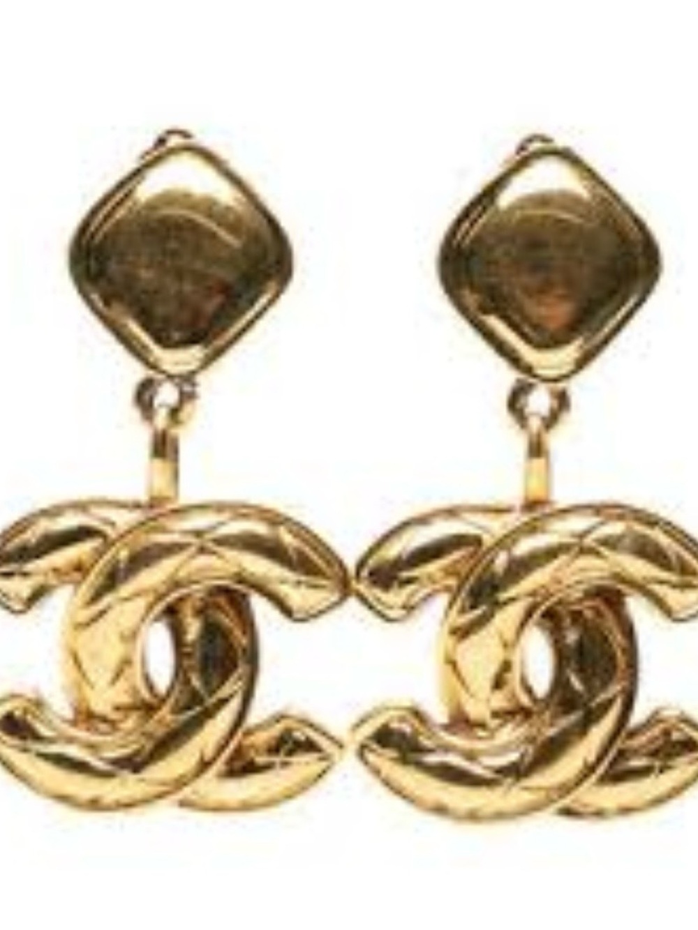 Large quilted Gold-Tone Interlocking Drop pierced Statement Earrings